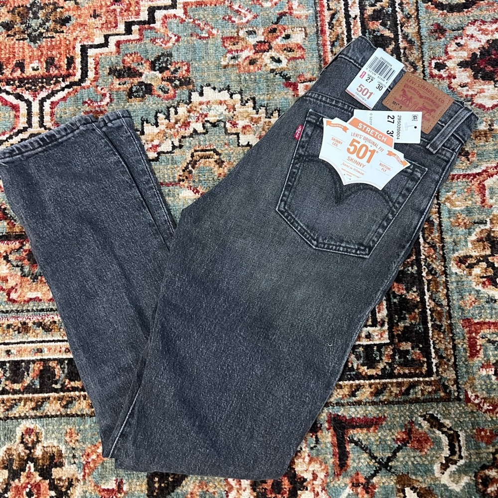 Levi's 501 faded black skinny fit straight leg button fly high rise size 27